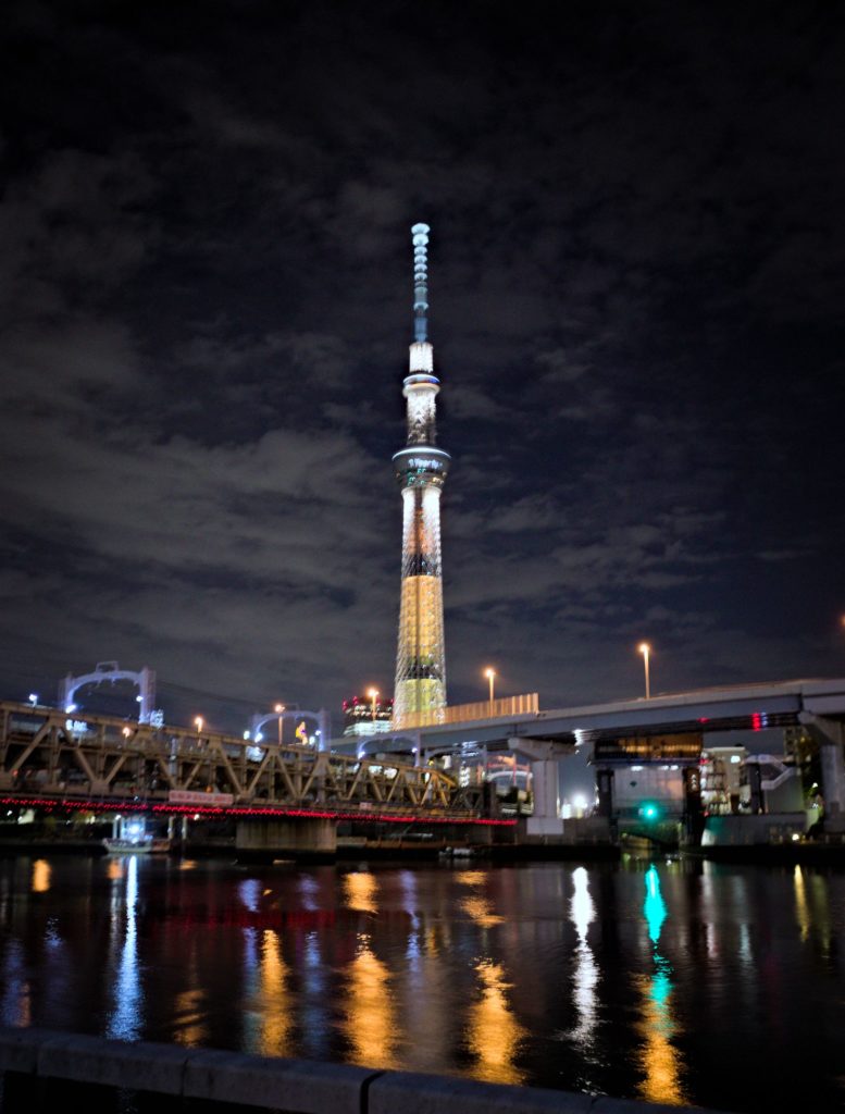 Tokyo Skytree over Sumida River at night