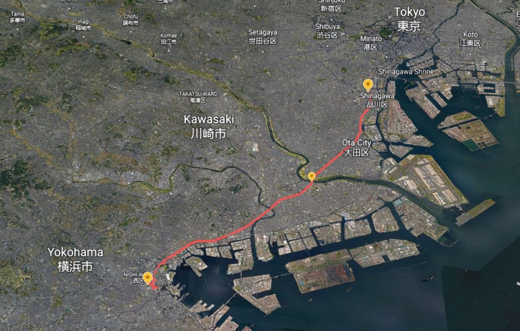 Route from Tokyo to Yokohama