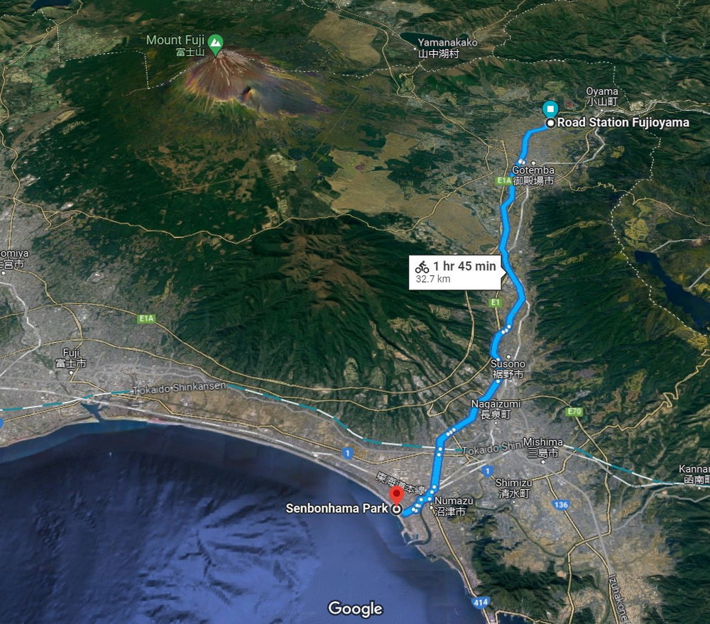 Map from Michi no Eki Fujioyama to Numazu